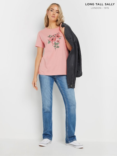 Long Tall Sally Pink Placement Print 100% Cotton T-Shirt (AP4088) | €25
