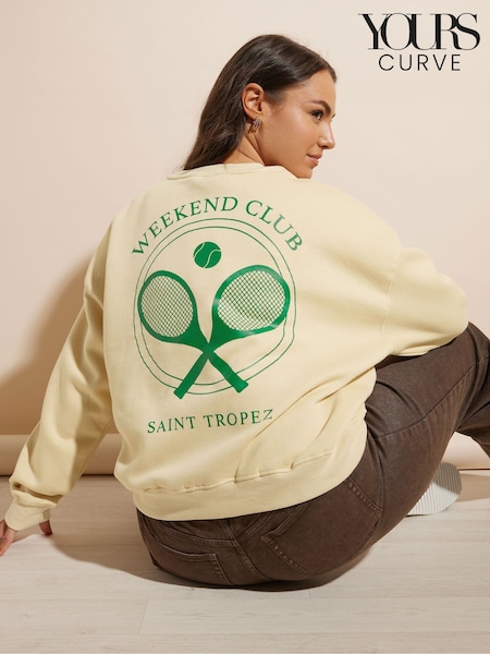 Yours Curve Natural Tennis Back Print Sweatshirt (AP4089) | €35