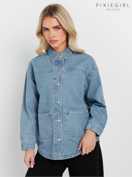 PixieGirl Petite Blue Denim 100% Cotton Shacket (AP4099) | €57