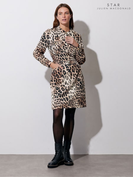 Star By Julien Macdonald Denim Leopard Print Dress (AP4243) | ‏377‏₪