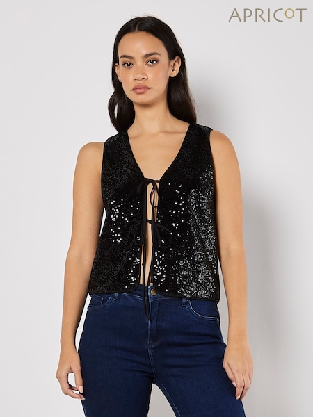 Apricot Black Double Tie Sequin Waistcoat (AP4308) | €24