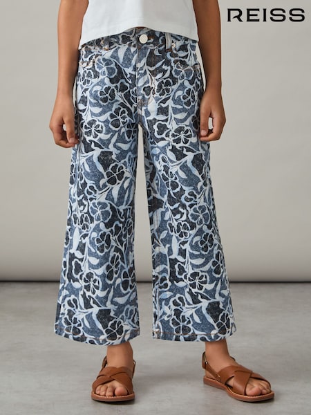 Reiss Blue Skylar 9-13 yrs Floral-Print Straight-Leg Jeans (AP4321) | €80