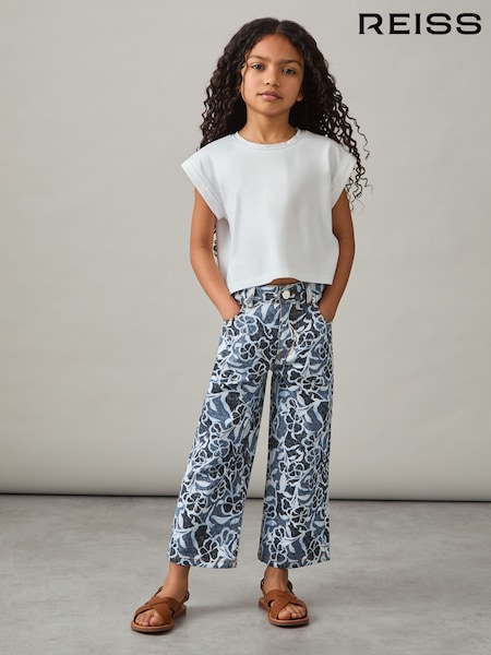 Reiss Blue Skylar 4-9 yrs Floral-Print Straight-Leg Jeans (AP4323) | €70