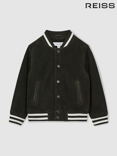 Reiss Dark Green Banbridge 13-14 yrs Suede Varsity Bomber Jacket (AP4324) | €195