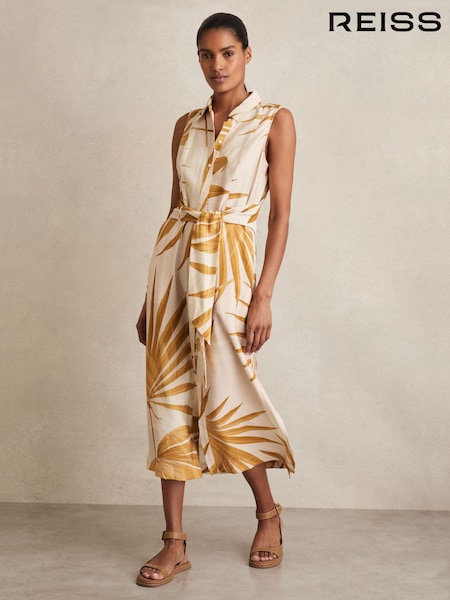Reiss Morgan Palm-print Sleeveless Shirt Dress (AP4326) | €221