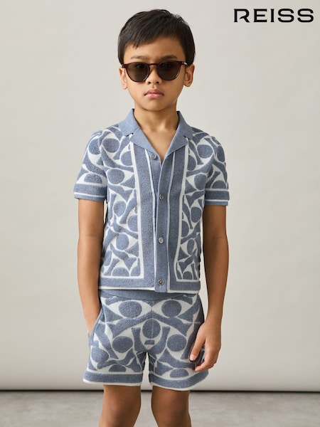 Reiss Soft Blue/White Vounder 9-13 yrs Abstract-Pattern Towelling Shorts (AP4332) | kr802