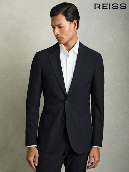 Reiss Navy Found Single-Breasted Stretch Suit Blazer Slim-Fit (AP4336) | AED1,786