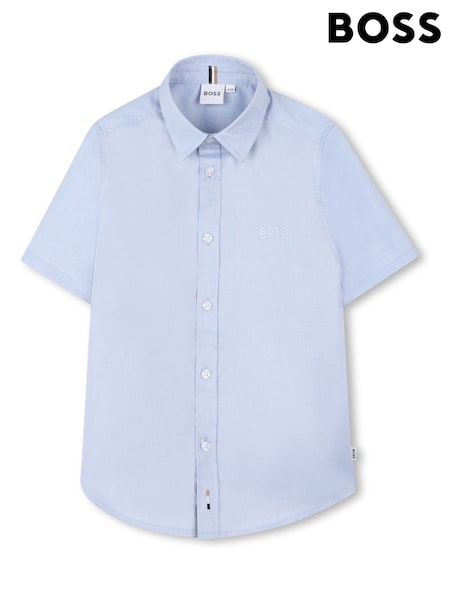 BOSS Blue Short Sleeve Logo Occasion 100% Cotton Shirt (AP4397) | €107