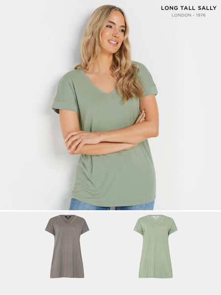 Long Tall Sally Dark Green Modal T-Shirts 2 Pack (AP4416) | €44