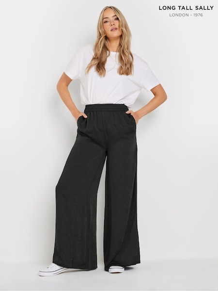 Long Tall Sally Black Hammered Satin Wide Leg Trousers (AP4430) | €55