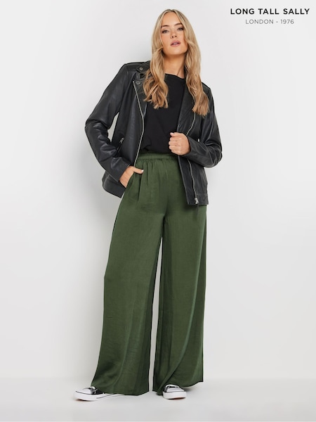 Long Tall Sally Green Hammered Satin Wide Leg Trousers (AP4454) | €45