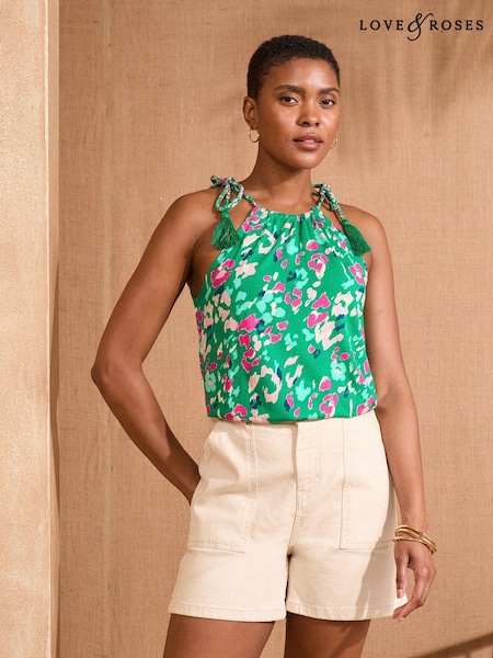 Love & Roses Green Animal Print Halterneck Jersey Vest (AP4466) | R$ 245