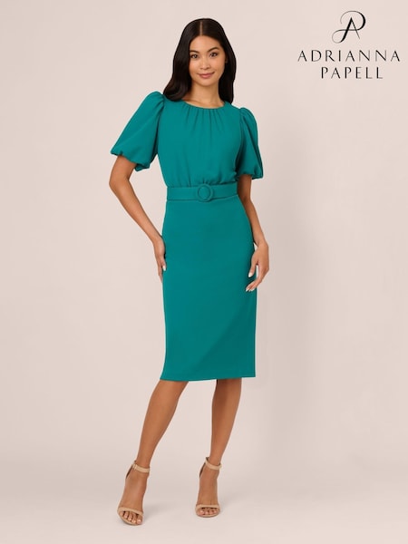 Adrianna Papell Blue Crepe Belted Sheath Dress (AP4518) | R$ 1,470