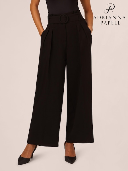 Adrianna Papell Solid Woven Black Trousers With Belt (AP4526) | €78