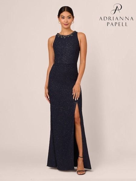 Adrianna Papell Blue Glitter Boucle Stretch Gown (AP4529) | 715 QAR