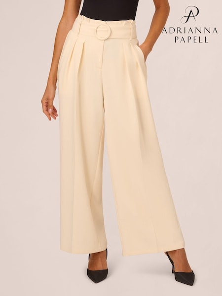 Adrianna Papell Solid Woven White Trousers With Belt (AP4538) | €78