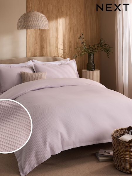 Purple LIlac Waffle Duvet Cover and Pillowcase Set (AP4551) | € 48 - € 98
