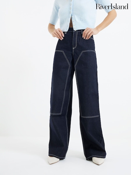 River Island Blue Carpenter Barrel 100% Cotton Jeans (AP4558) | €63