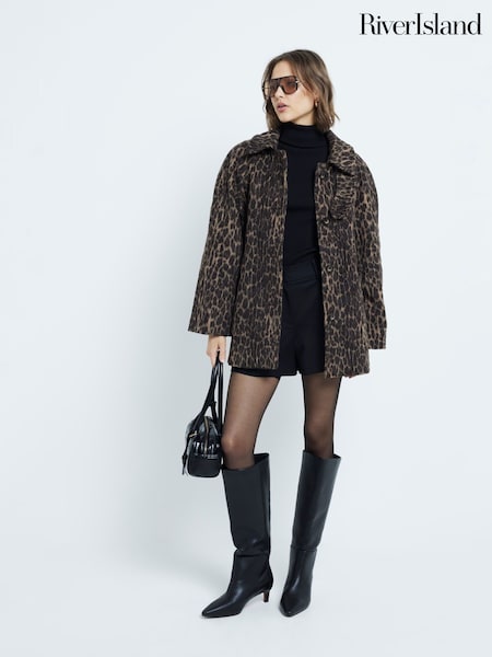 River Island Leopard Print Funnel Neck Coat (AP4568) | €93