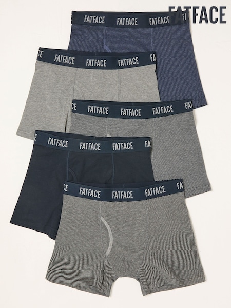 FatFace Navy Grey 5 PAIRS OF STRIPED BOXERS (AP4576) | €54