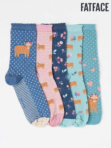 FatFace Multi 5 Pairs of Highland Cow Socks (AP4590) | 1,202 UAH
