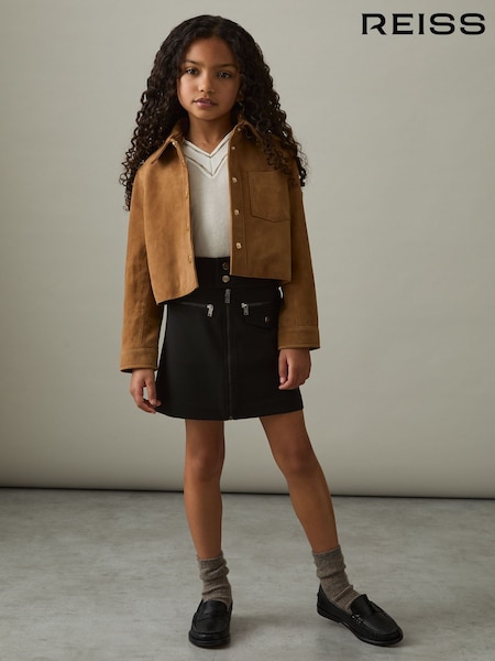 Reiss Black Poppie 4-9 yrs Piqué Zip-Detail Mini Skirt (AP4605) | AED360