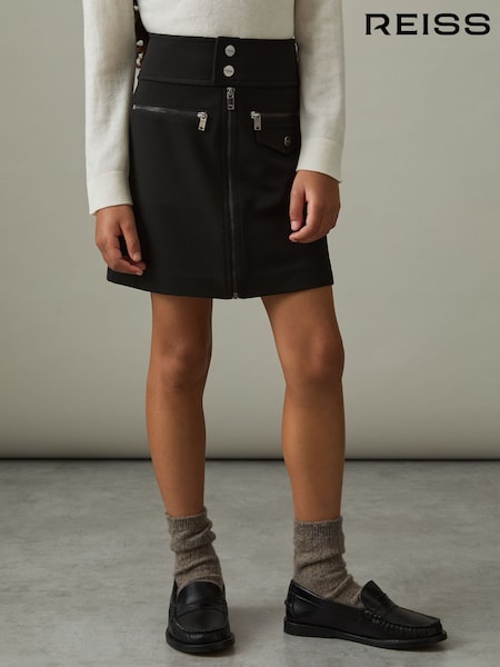 Reiss Black Poppie 9-13 yrs Piqué Zip-Detail Mini Skirt (AP4607) | AED396