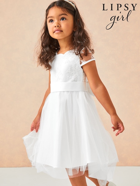 Lipsy White Lace Cap Sleeve Occasion Dress (2-5yrs) (AP4653) | € 69