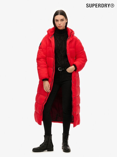 Superdry Red Cocoon Longline Puffer 100% Cotton Coat (AP4669) | €227