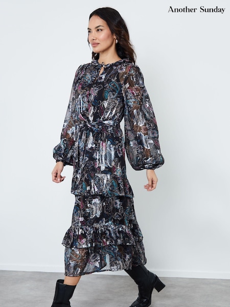 Another Sunday Ruffle Detail Tiered Black Dress With Long Sleeve (AP4973) | 68 €