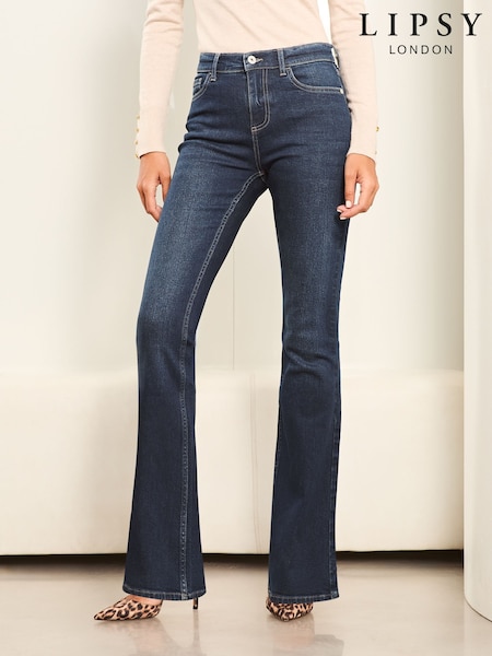 Lipsy Dark Blue Wash Petite Mid Rise Flare Jeans (AP5025) | kr714