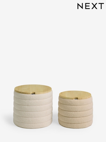 Set of 2 Neutral Boucle Lidded Baskets (AP5042) | €76