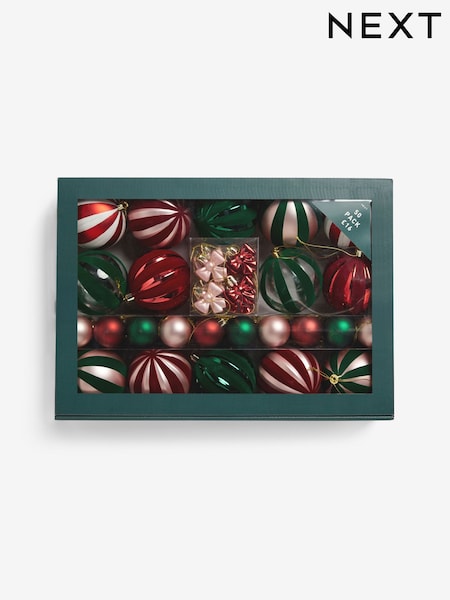 50 Pack Red Green Stripe Shatterproof Christmas Baubles (AP5101) | AED74