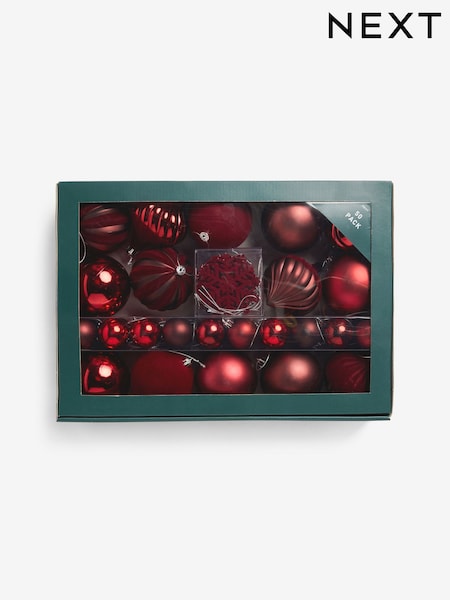 50 Pack Burgundy Red Shatterproof Christmas Baubles (AP5102) | €18