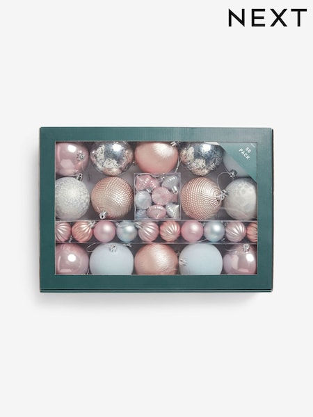 50 Pack Frosted Pink Shatterproof Christmas Baubles (AP5106) | €18