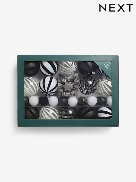 50 Pack Monochrome Stripe Shatterproof Christmas Baubles (AP5109) | €18
