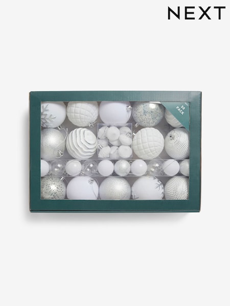 50 Pack White Shatterproof Christmas Baubles (AP5112) | €18