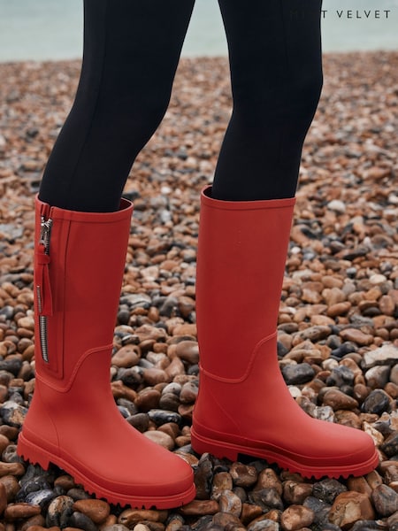 Mint Velvet Red Matte Knee High Wellies (AP5126) | €136