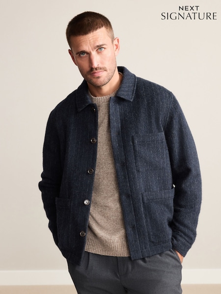 Azul marinho - Signature British Moons Merino Wool Stripe Chore Shacket (AP5166) | R$ 1.530