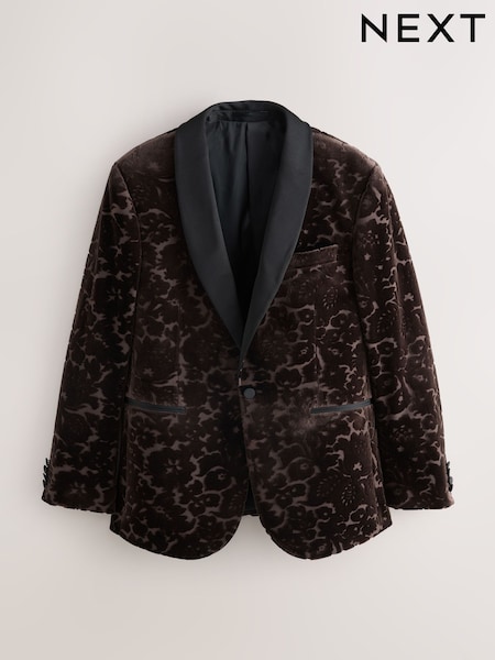 Brown Slim Fit Premium Floral Devore Velvet Blazer (AP5176) | €142