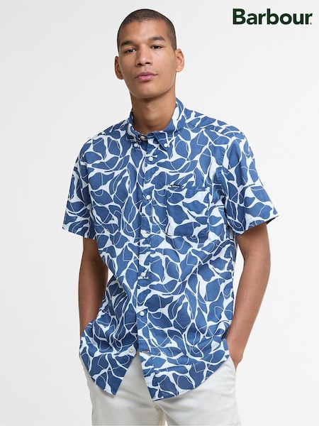 Barbour® Blue 100% Cotton Spillroad Short Sleeve Shirt (AP5220) | ₪376