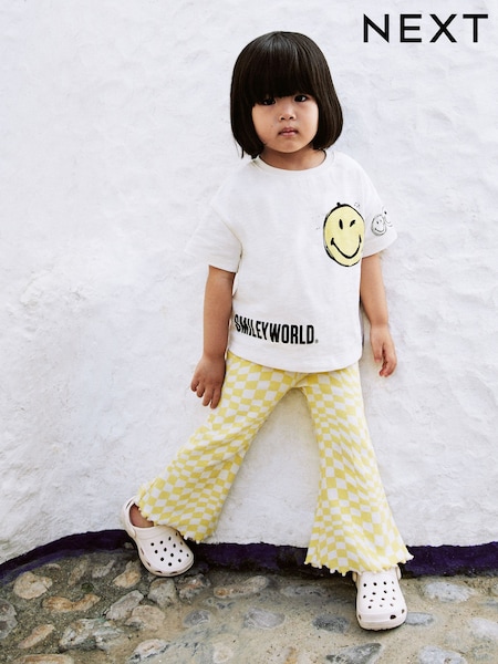 Ecru Yellow Smiley World Short Sleeve T-Shirt and Flare Set (3mths-7yrs) (AP5263) | €20 - €26