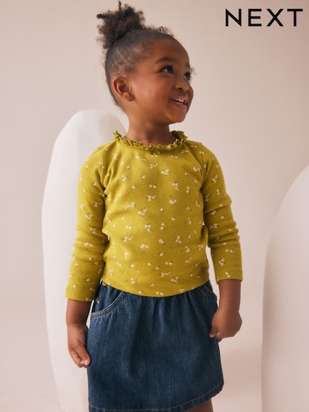 Green Ditsy Floral Long Sleeve Pointelle T-Shirt (3mths-7yrs) (AP5303) | R$ 60 - R$ 80