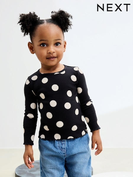 Black/White Spot - Rib Long Sleeve T-Shirt (3mths-7yrs) (AP5305) | 7 € - 10 €
