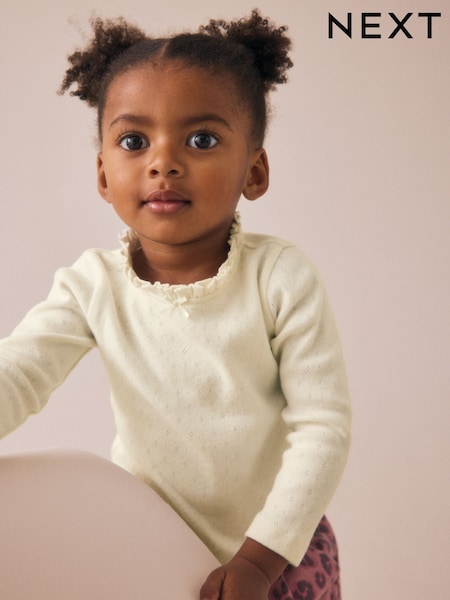 Ecru White Long Sleeve Pointelle T-Shirt (3mths-7yrs) (AP5319) | €7.50 - €10