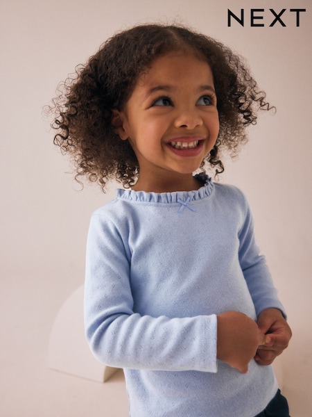 Blue Long Sleeve Pointelle T-Shirt (3mths-7yrs) (AP5323) | €7.50 - €10