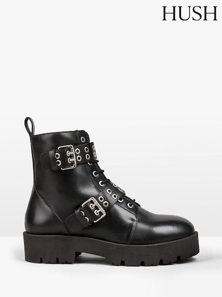 Hush Black Ripley Leather Buckled Boots (AP5357) | AED364