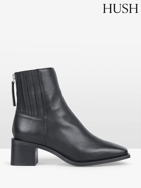 Hush Black Rye Leather Square Toe Boots (AP5365) | AED291
