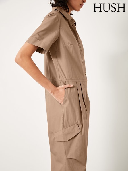 Hush Brown Cargo Short Sleeve 100% Cotton Jumpsuit (AP5370) | €44.50