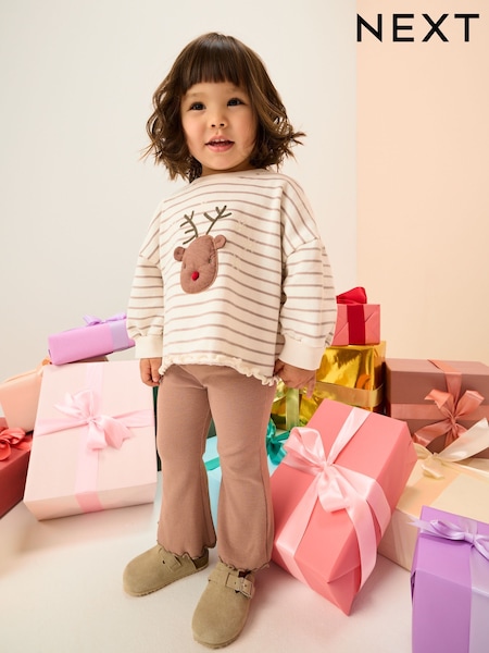 Neutral Reindeer Long Sleeve Top and Flare Set (3mths-7yrs) (AP5622) | AED61 - AED81